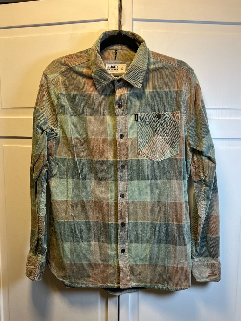Jetty Men's Shoals Corduroy Green & Brown Plaid Casual Button-Down Shirt Small